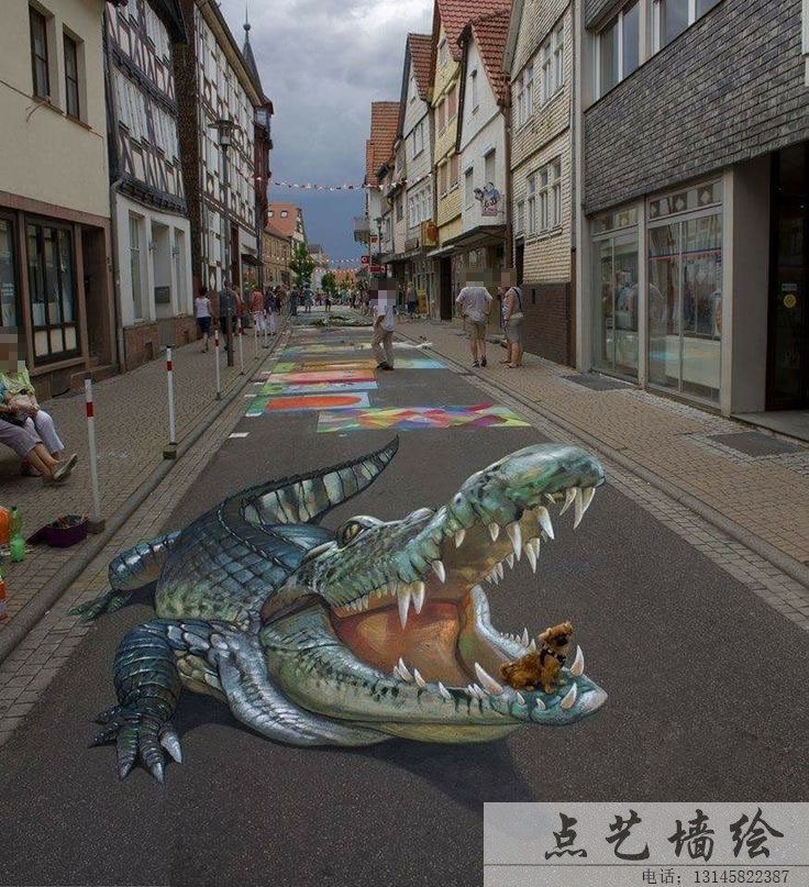 3d画师手绘壁画地画互动立体三维现代装饰画