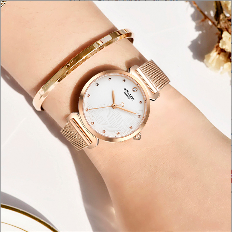bowdor宝舵女表潮流简约超薄石英手表钢带百搭国产腕表