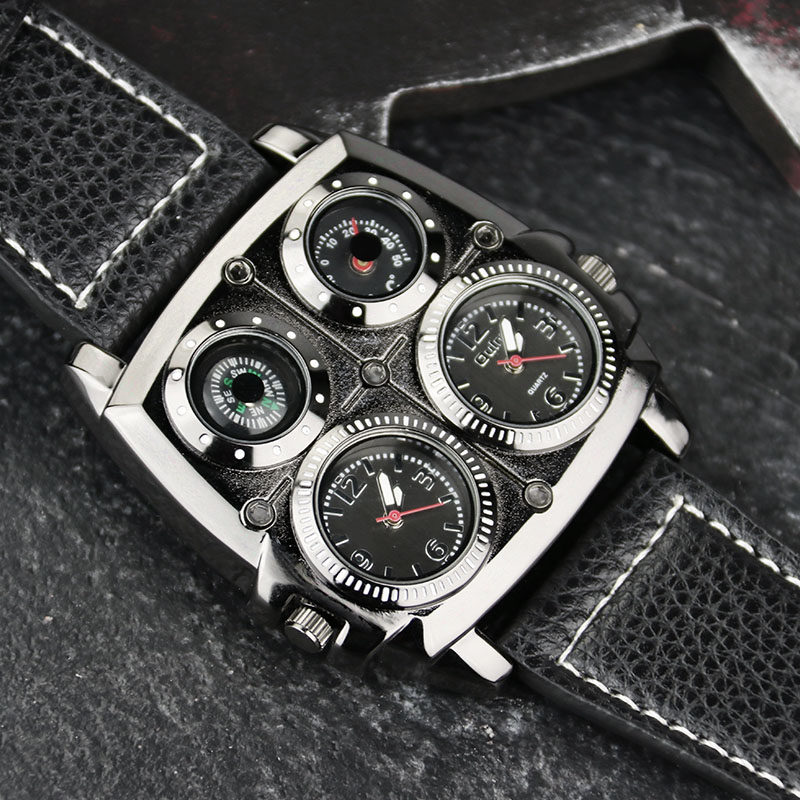 钢铁老爷创意手表超大表盘个性概念两地指南针温度计国产腕表