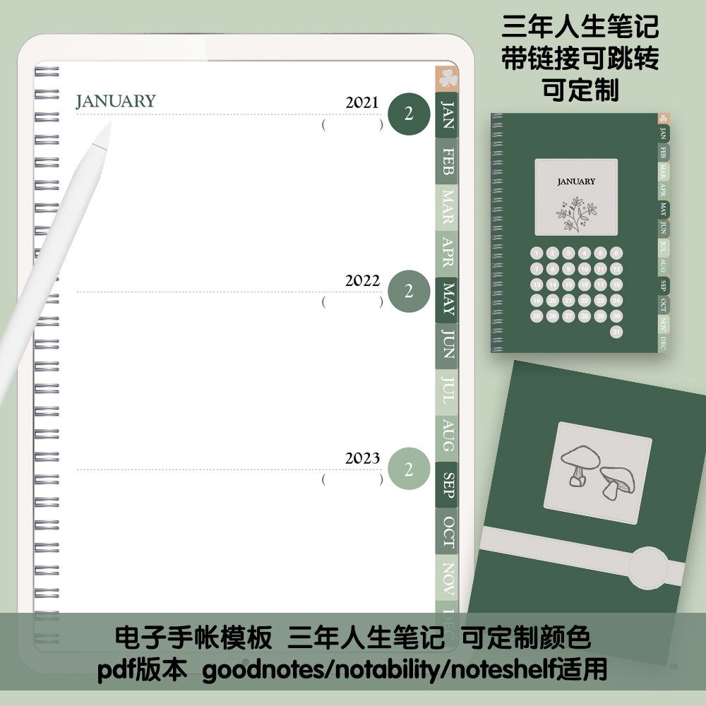 s018电子手帐模板notability3年人生笔记本goodnotes日程笔记本
