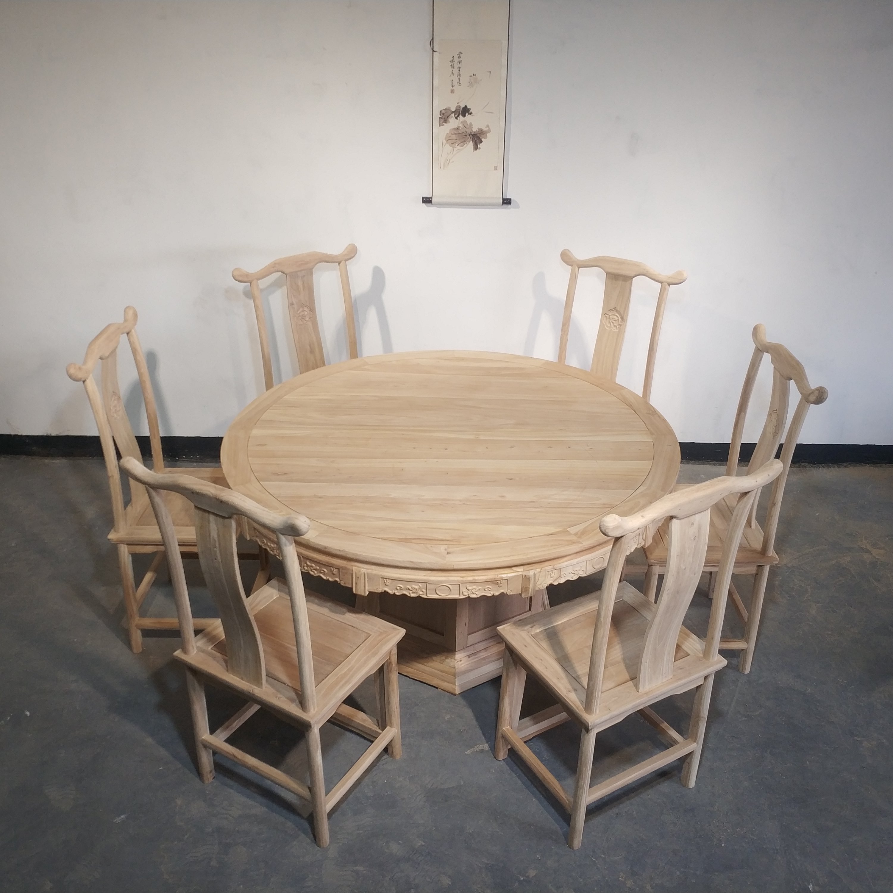 餐桌北方榆木圆桌饭桌仿古中式实木饭店餐厅餐桌