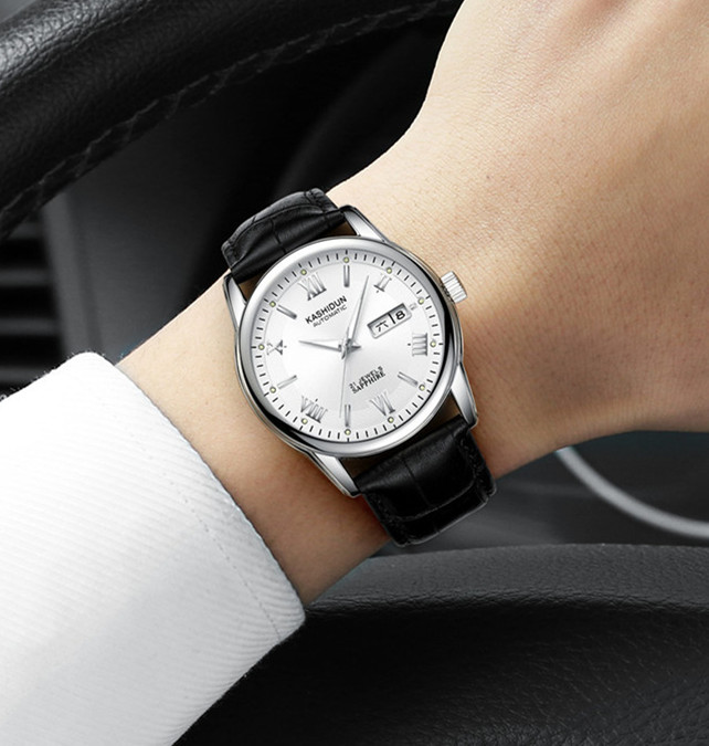 新款卡诗顿正品男表全自动机械表双日历皮带防水夜光时尚手表镂空