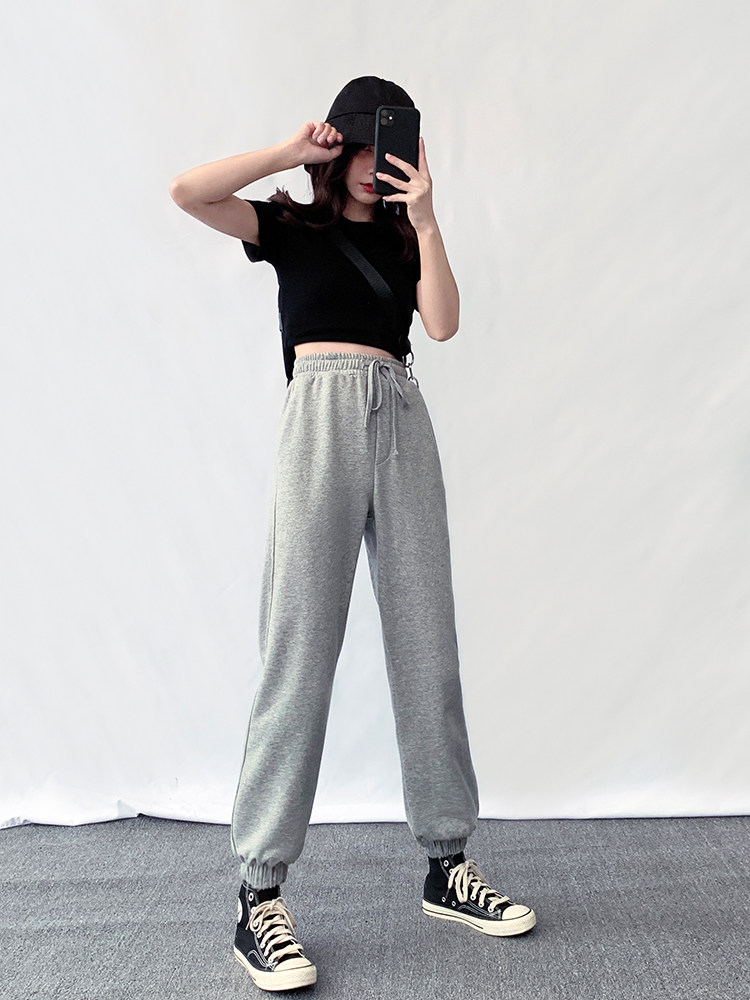 小个子145灰色运动裤女150宽松束脚哈伦裤九分裤百搭休闲裤夏xs码