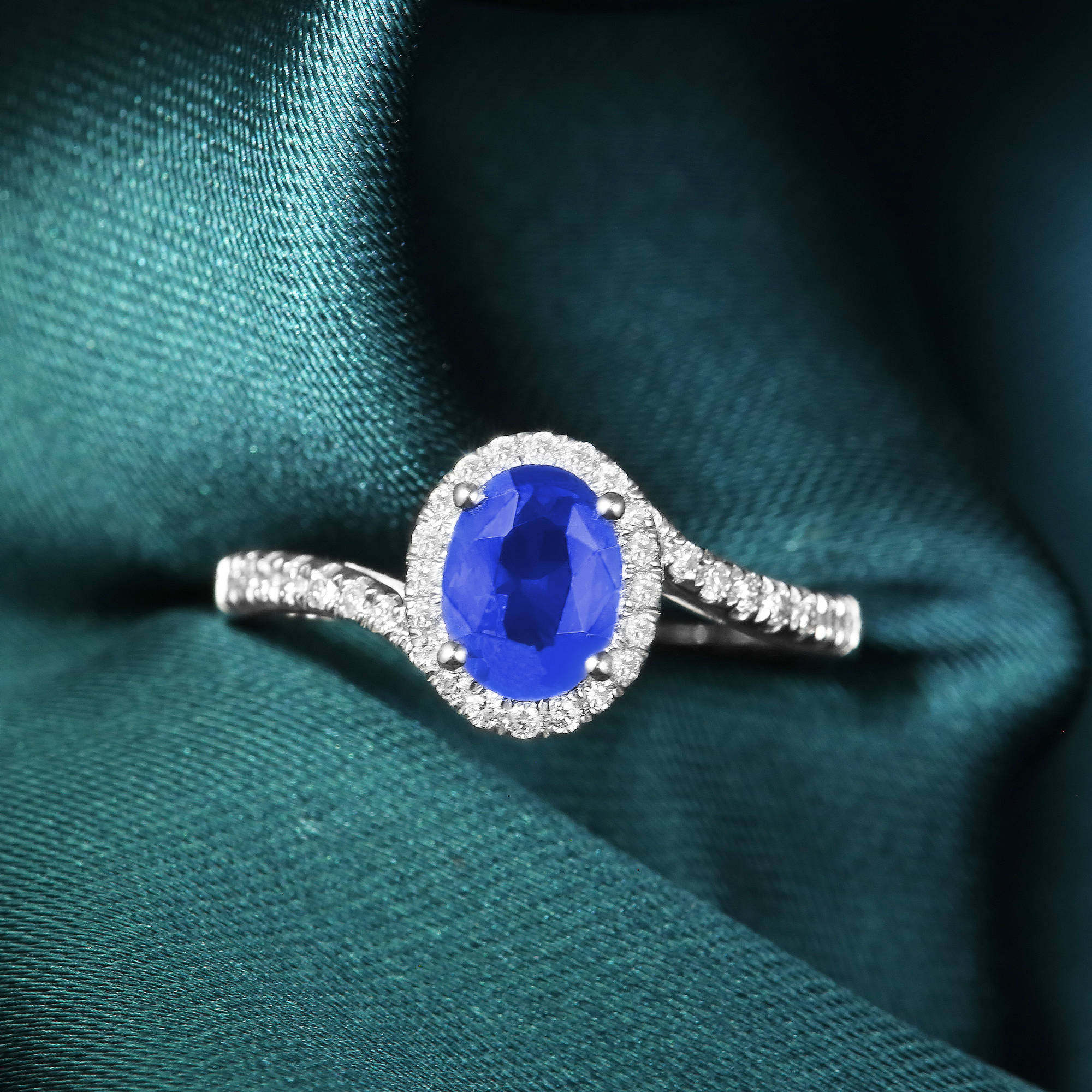 dechuang镶钻求婚大气优雅复古经典定制戒指蓝宝手饰