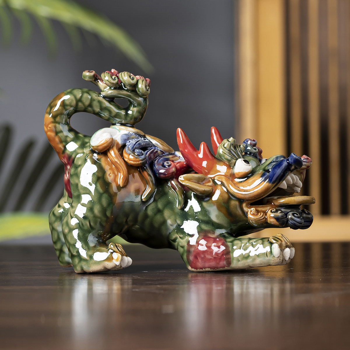 传统文化陶瓷石湾公仔家居客厅公司门店开业送礼招财铜钱麒麟貔貅