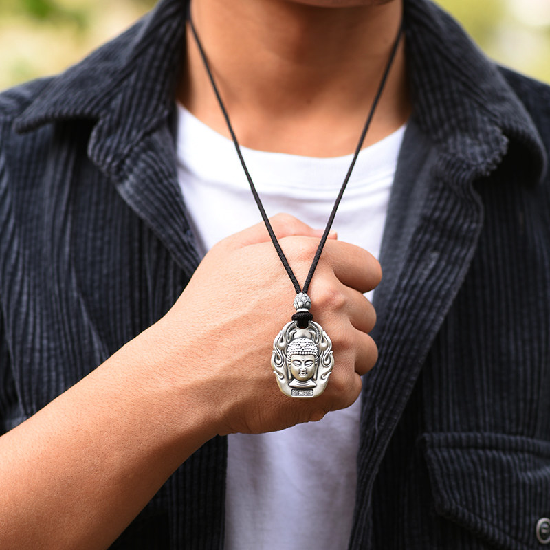 罗泰老银匠999纯银守护神吊坠男士潮生肖本命佛六字真言项链配饰