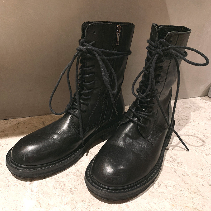 雪梨同款绑带侧拉短靴战靴女2019冬季新款显瘦时装靴