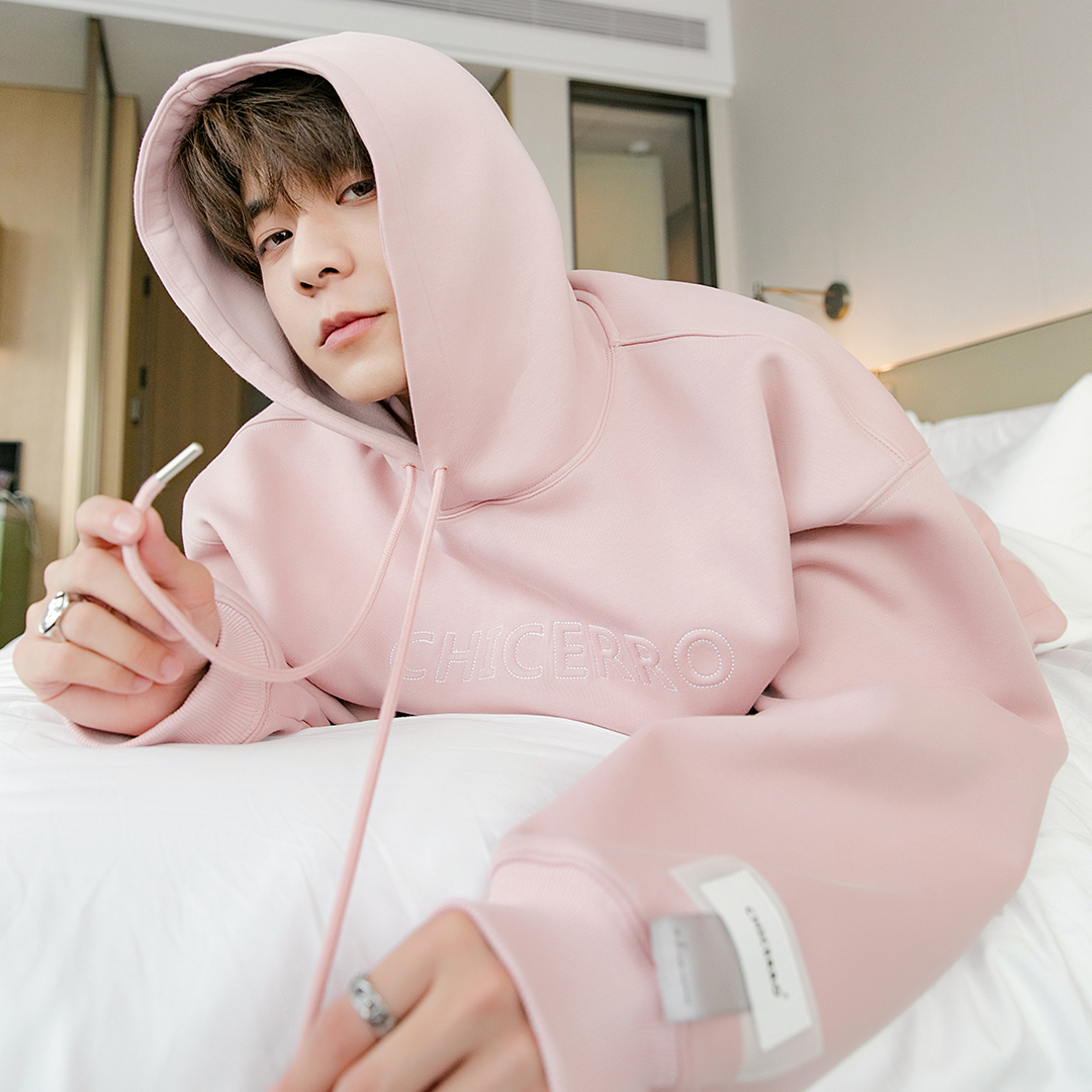 CHICERRO西西里男装宽松连帽卫衣春秋男生粉色情侣外套长袖上衣潮