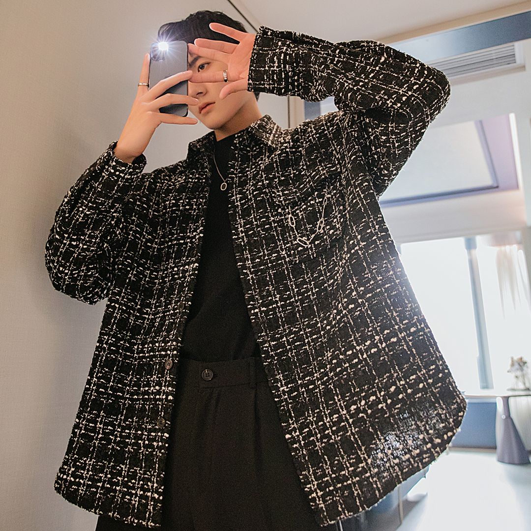 西西里男装春季小香风格子衬衫男长袖寸衫潮流宽松衬衣休闲薄外套