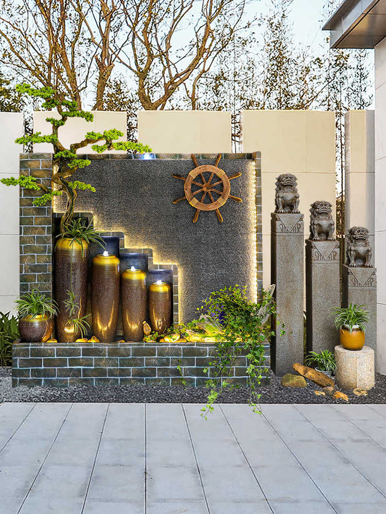 水幕幕墙流水假山喷泉摆件室外民宿水景庭院摆件