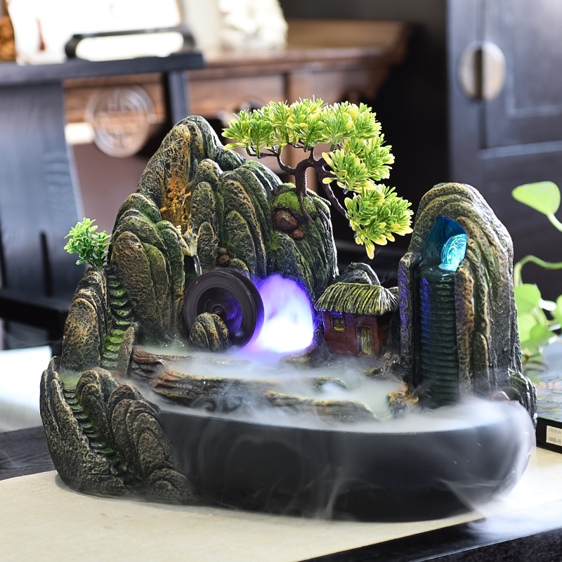 高山流水摆件假山喷泉循环环水桌面盆景客厅山水摆件