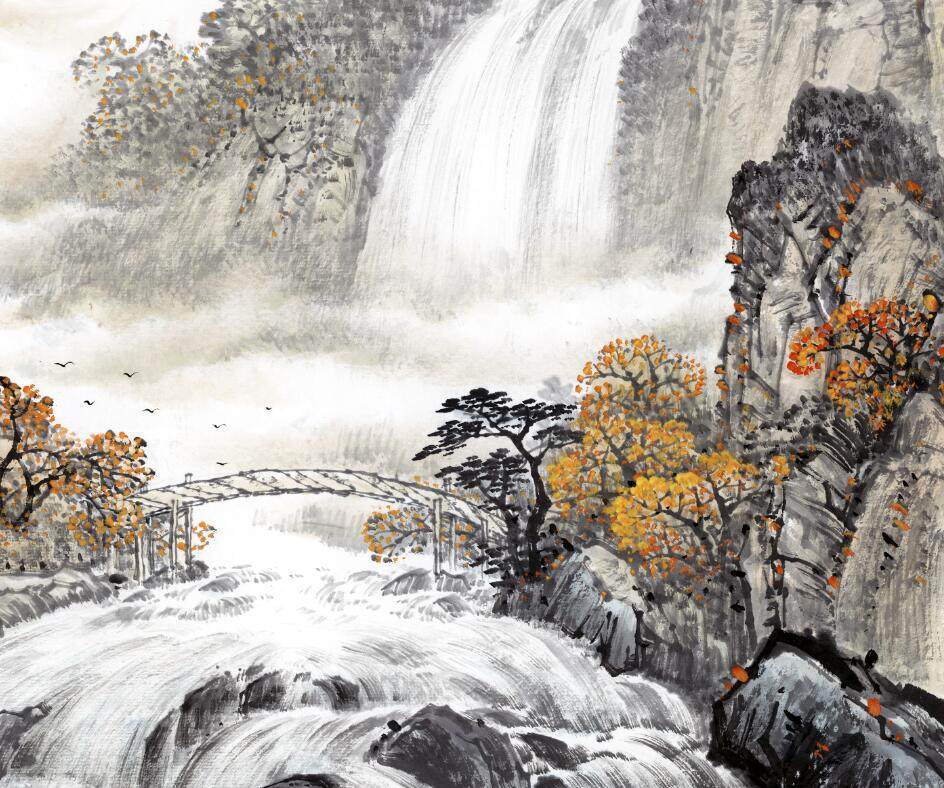 喷墨山水画国画招财山水风水画工笔画书法写意花鸟水墨字画画心