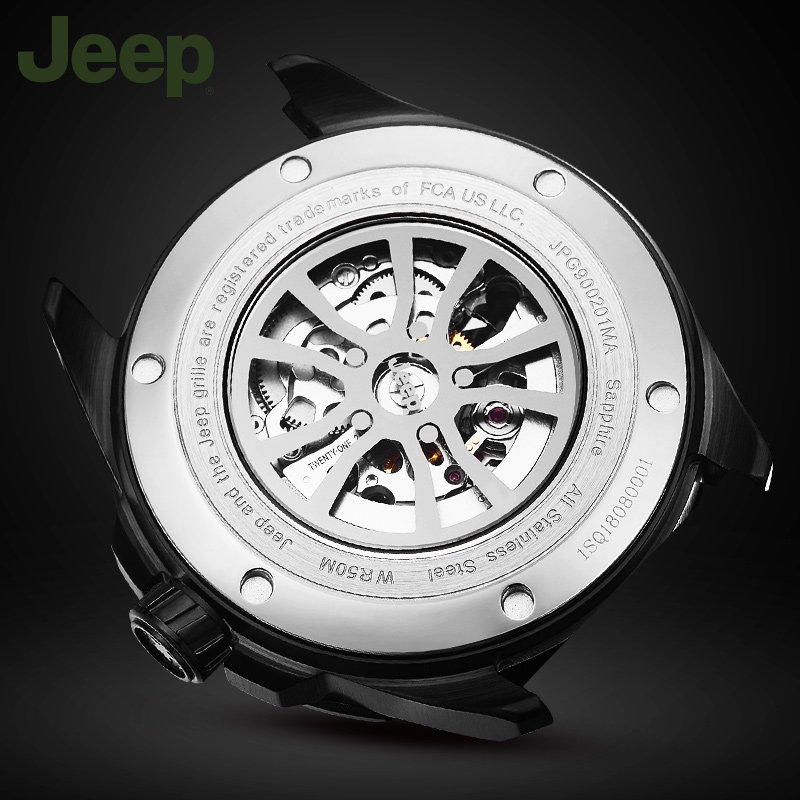 jeep新款手表时尚镂空自动自动机机械表防水皮带欧美腕表