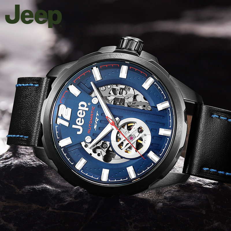 jeep新款手表时尚镂空自动自动机机械表防水皮带欧美腕表