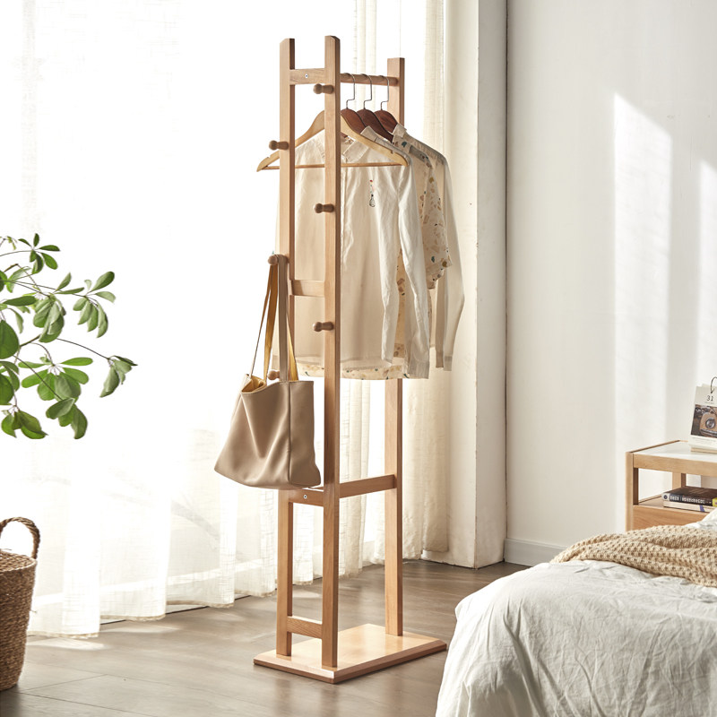 榉木衣帽架落地实木卧室家用挂衣衣架创意多功能衣帽架