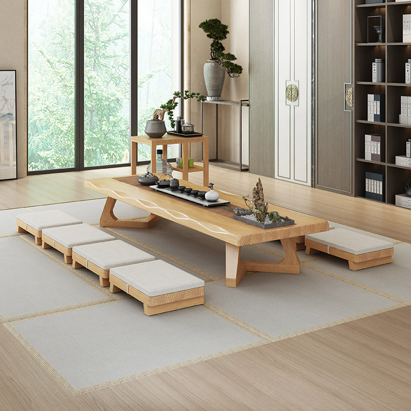 日式中式桌炕飘窗茶台实木坐地榻榻米新中式矮桌和室几桌