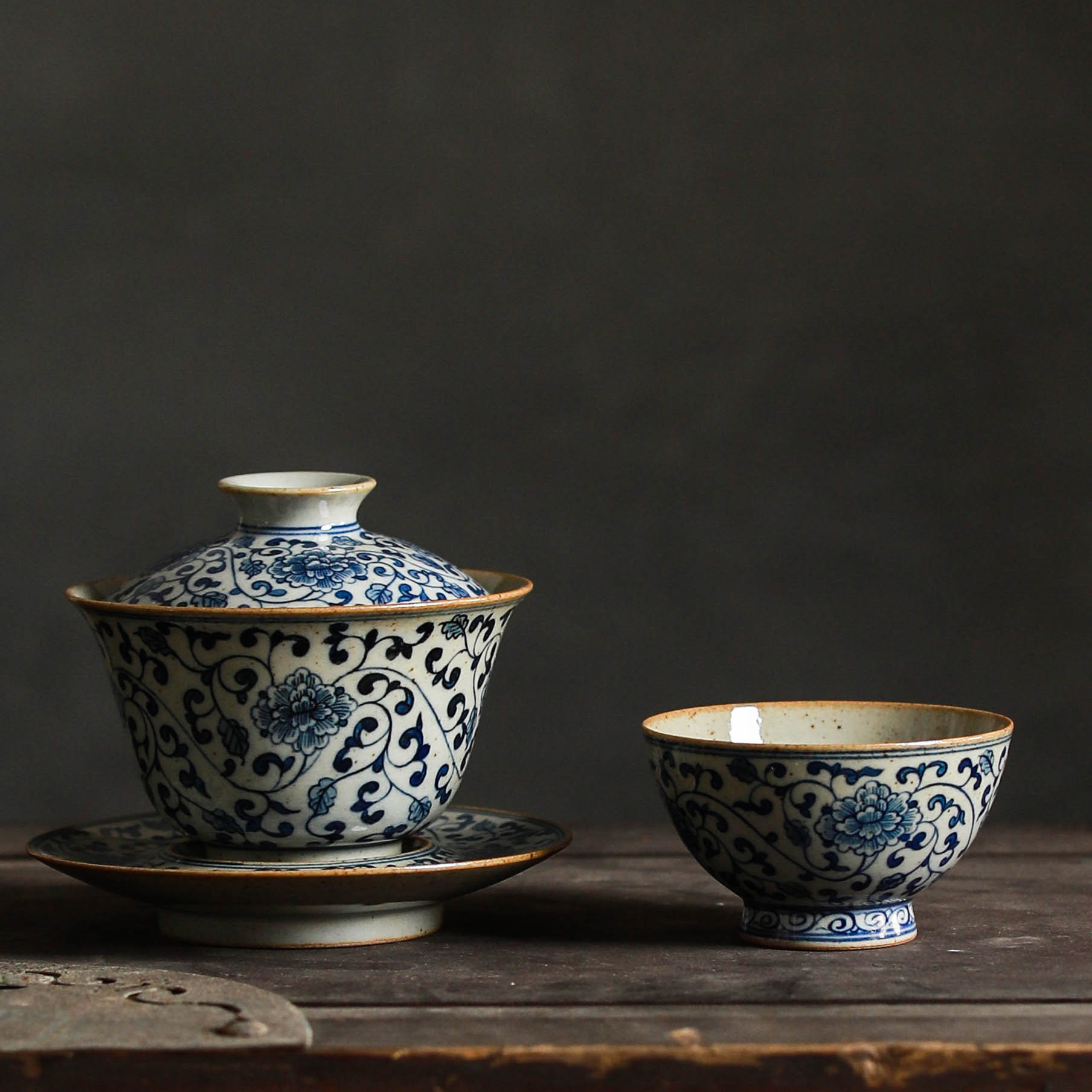 盖碗独清青花缠枝三才陶瓷景德镇手工茶具套装盖碗