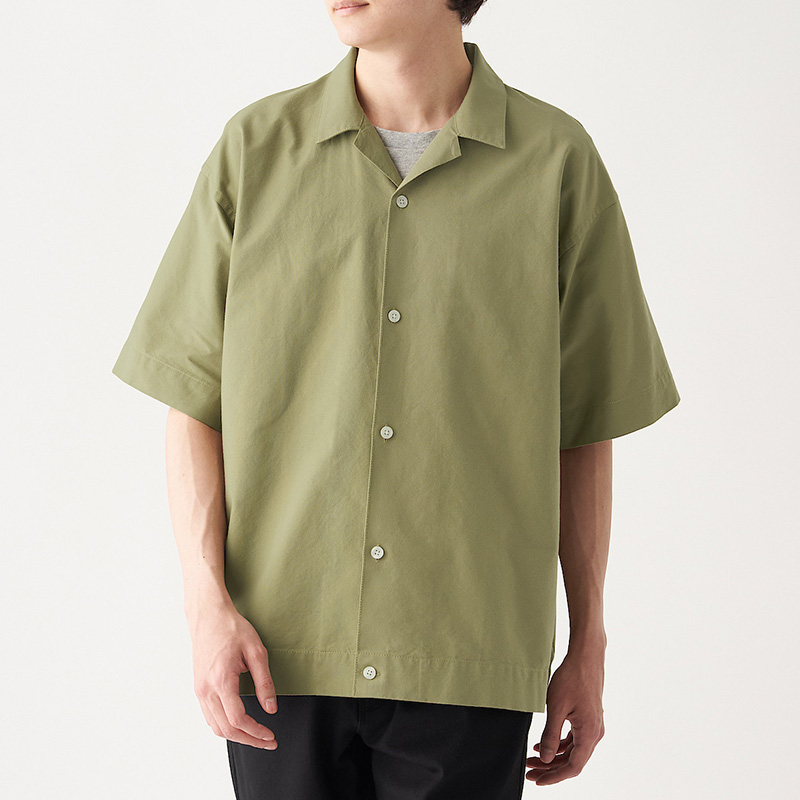 无印良品 MUJI 男式 新疆棉 牛津 开领短袖衬衫