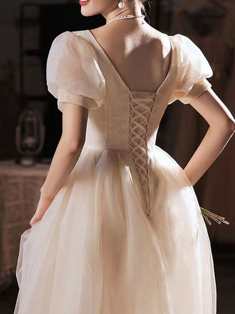 香槟色高端艺考礼服演出气质名媛伴娘长裙年会主持人礼服