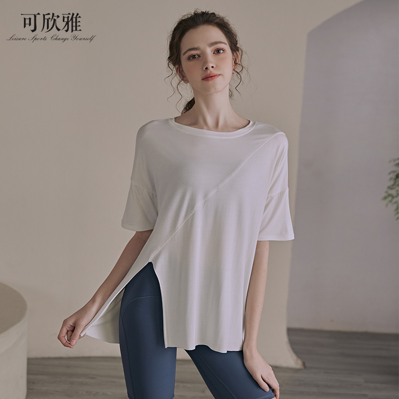 可欣雅瑜伽服女上衣宽松遮肉短袖运动T恤夏季薄款跑步衣服健身衣