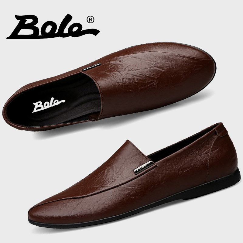 休闲皮鞋男真皮软皮软底棕色男士懒人鞋秋季新款英伦一脚蹬豆豆鞋