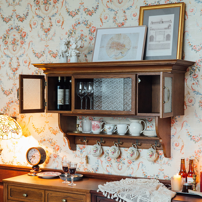 北美小镇 美式实木壁柜 复古乡村客厅壁橱阳台置物架墙上收纳吊柜