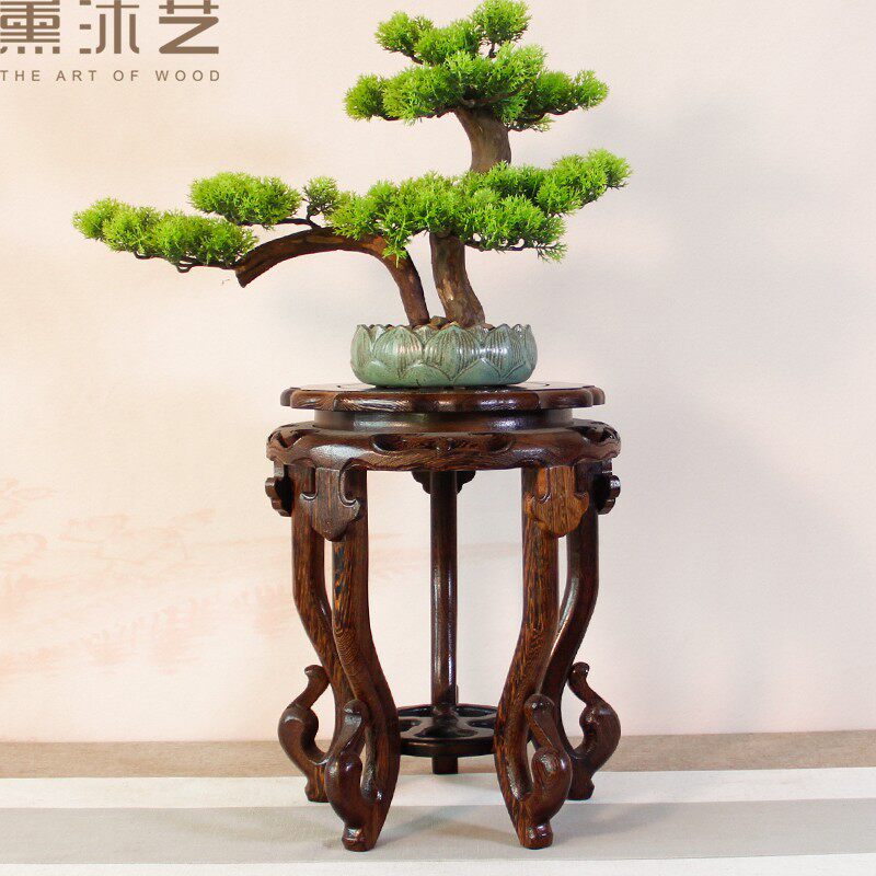 底座圆形鸡翅木花架虎凳鱼缸奇石花瓶花盆盆景花架