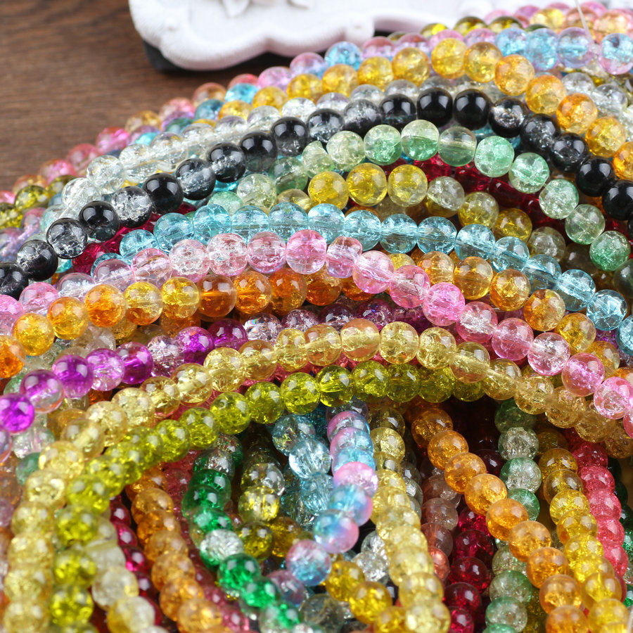 diy饰品配件6mm爆花珠玻璃珠裂纹珠七彩珠碎花珠约140颗 多色可选_双