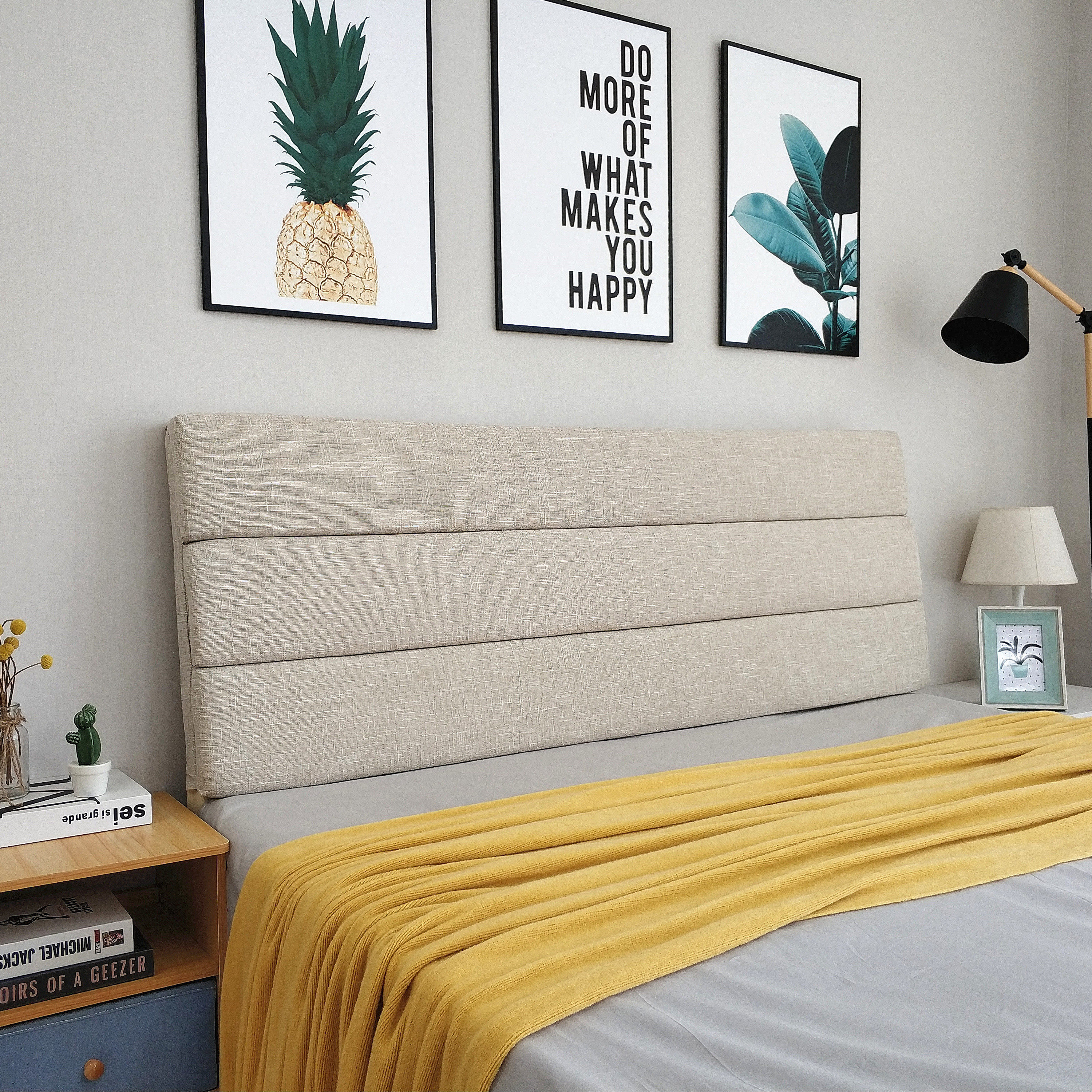 床头靠垫拆洗布艺实木木床头罩软包海绵靠背靠垫