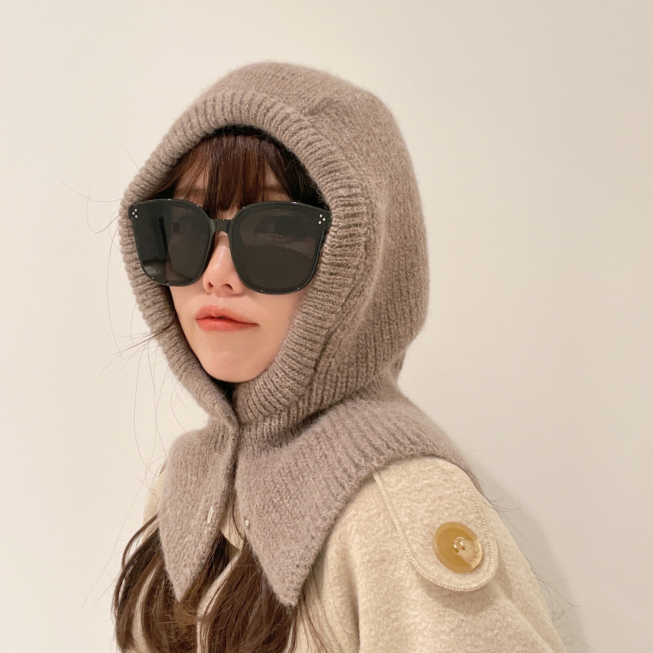 时髦帽子女韩国连帽帽保暖巴拉克拉法帽围脖两用一体冬季针织帽潮