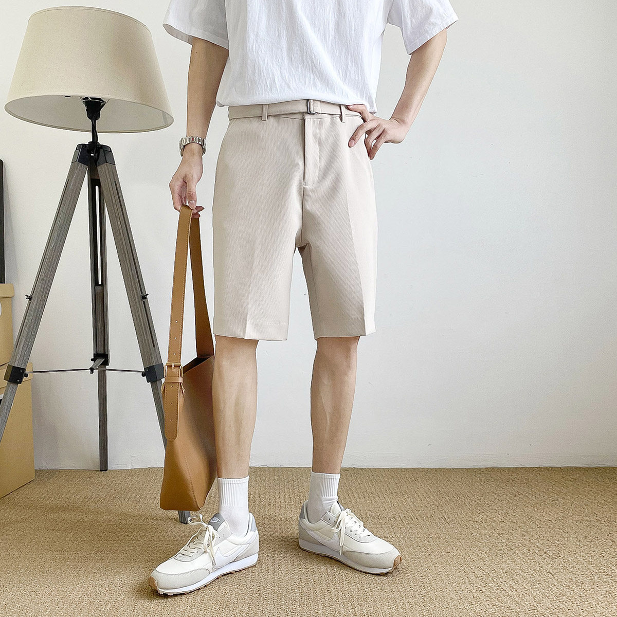 夏季西裤修身小直筒五分裤男潮流痞帅坠感男士西裤