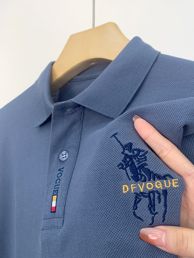 秋冬季男士100纯棉保罗polo衫高端简约小鹿刺绣外贸原单长袖t恤