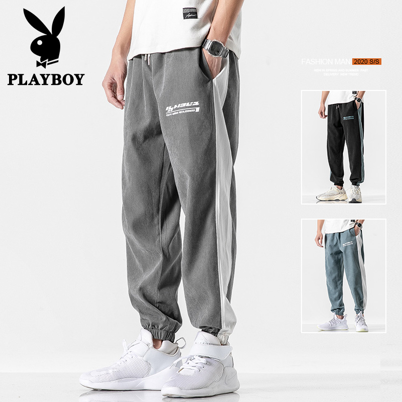 花花公子裤子男士韩版潮流夏季薄款束脚九分宽松工装潮牌休闲长裤