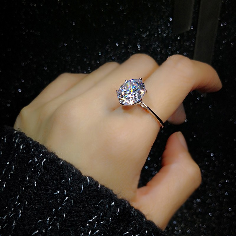 韩国简约3克拉夸张超大水晶闪亮钻石六爪仿真钻戒指环女拍照求婚