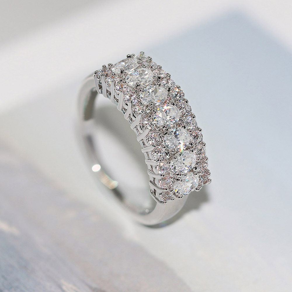 奢华豪华食指戒宽版三排大气水钻欧美钻戒仿真戒指