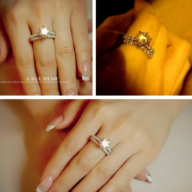 日韩双层微镶仿真钻戒排戒2克拉锆石组合套戒戒指