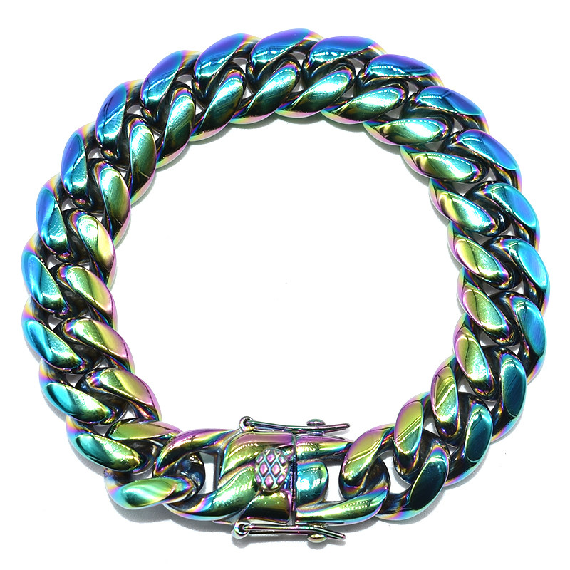 two leaves 炫彩古巴手链淬火彩色镭射嘻哈男女钛钢百搭个性潮流