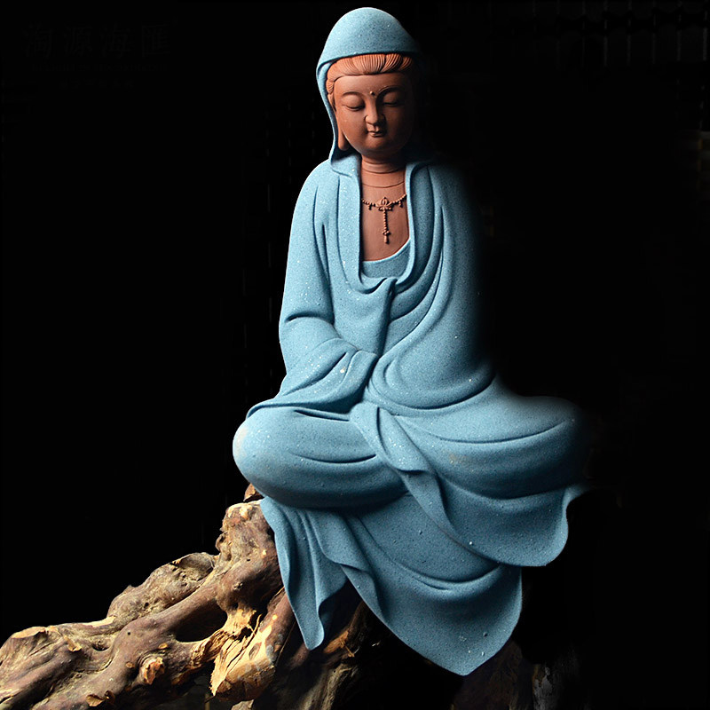 中式家居陶瓷自在观音菩萨佛像禅意人物雕塑摆件