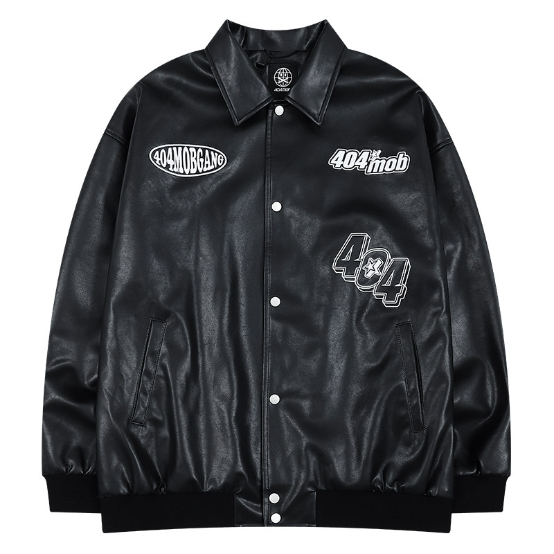 404mob重工刺绣字母机车皮衣外套2022秋季新款夹克