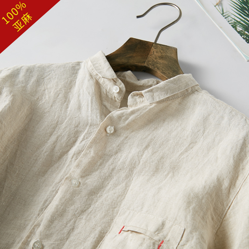 亚麻衬衫男长袖春季个性春装新款宽松男装休闲上衣白衬衣男士潮流