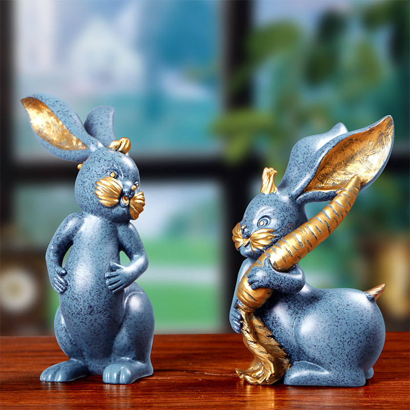 创意兔子摆件北欧家居卧室房间装饰品客厅电视酒柜树脂装饰工艺品