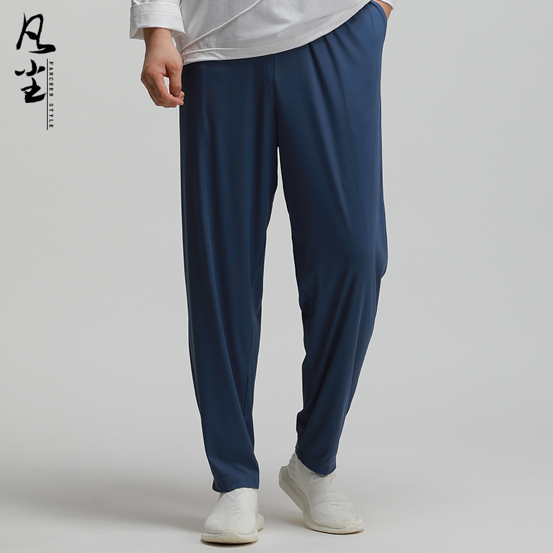 凡尘夏季冰丝休闲裤男 防蚊薄款宽松运动裤垂感清爽大码小脚裤