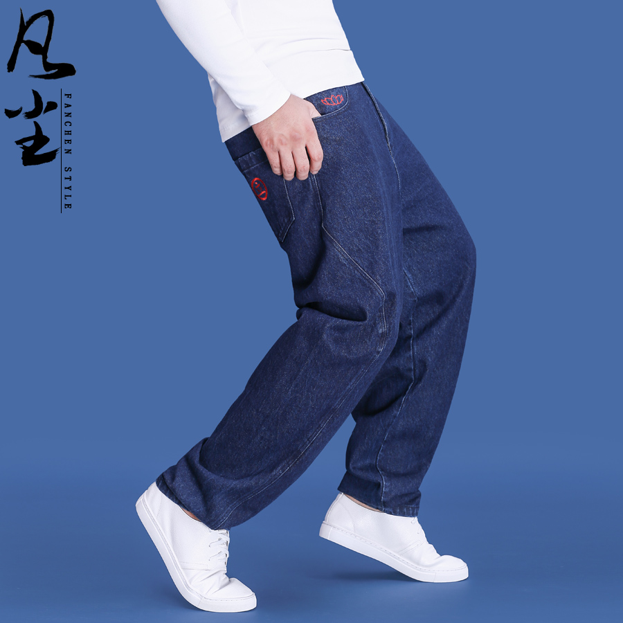 宽松牛仔裤男春秋哈伦牛仔裤中国风男裤潮牌休闲牛仔裤刺绣大码