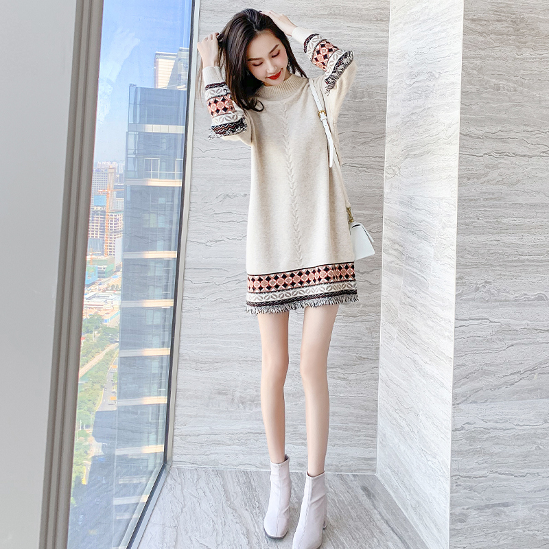冬季复古风新款名媛连衣裙中长款配大衣毛衣裙秋冬打底内搭冬裙