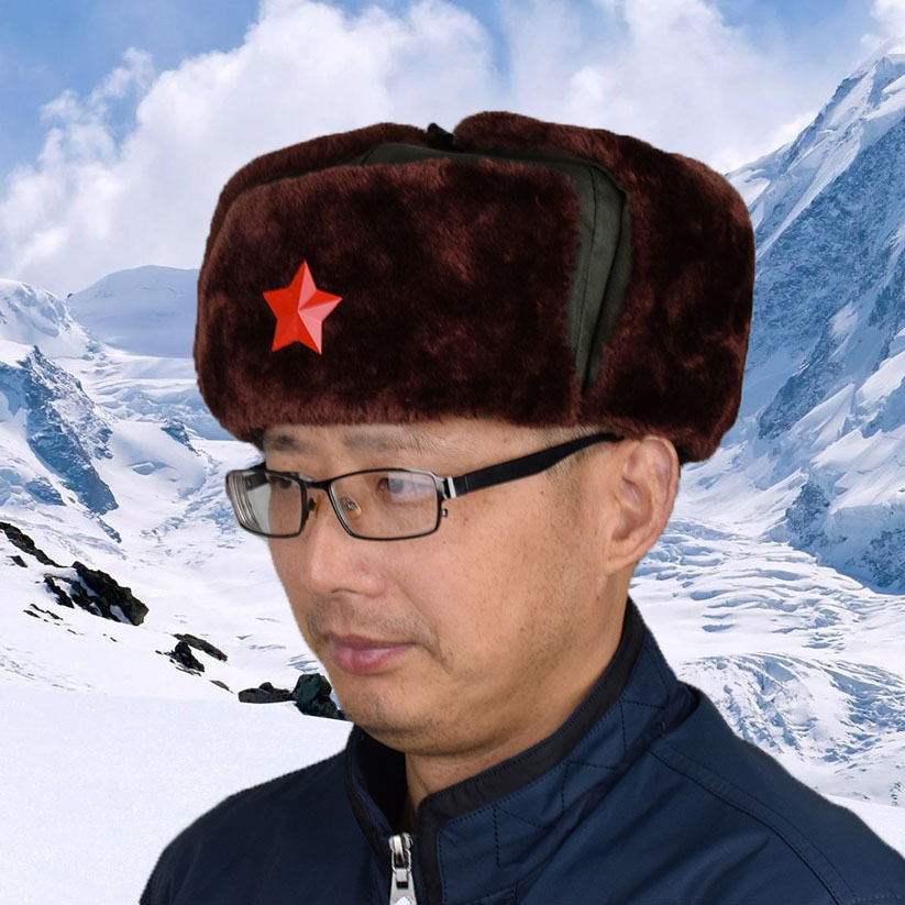 冬天五角星雷锋帽男棉帽东北老人防风户外骑行帽子