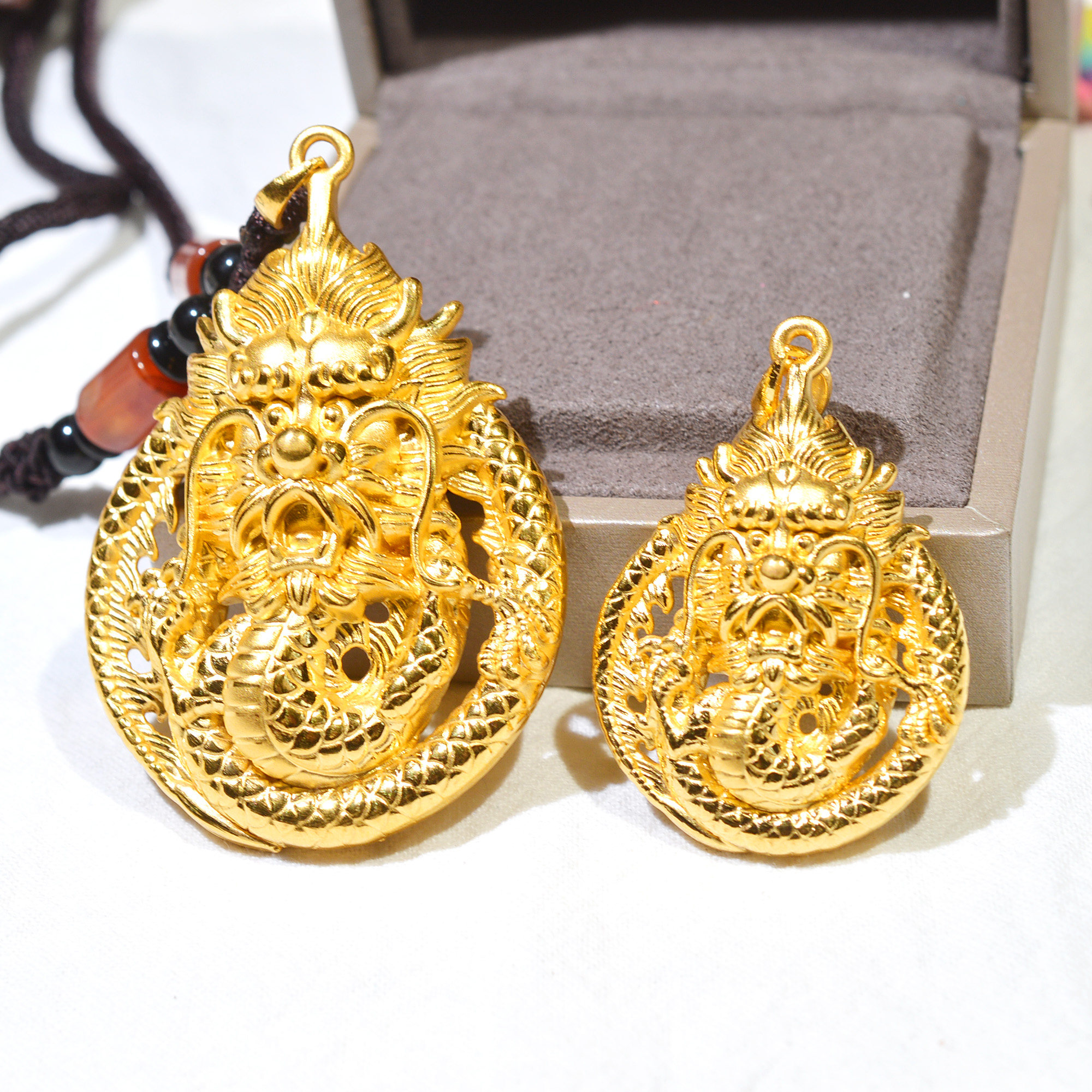 正品足金金龙吊坠3d金大龙牌霸气显大男士颈饰