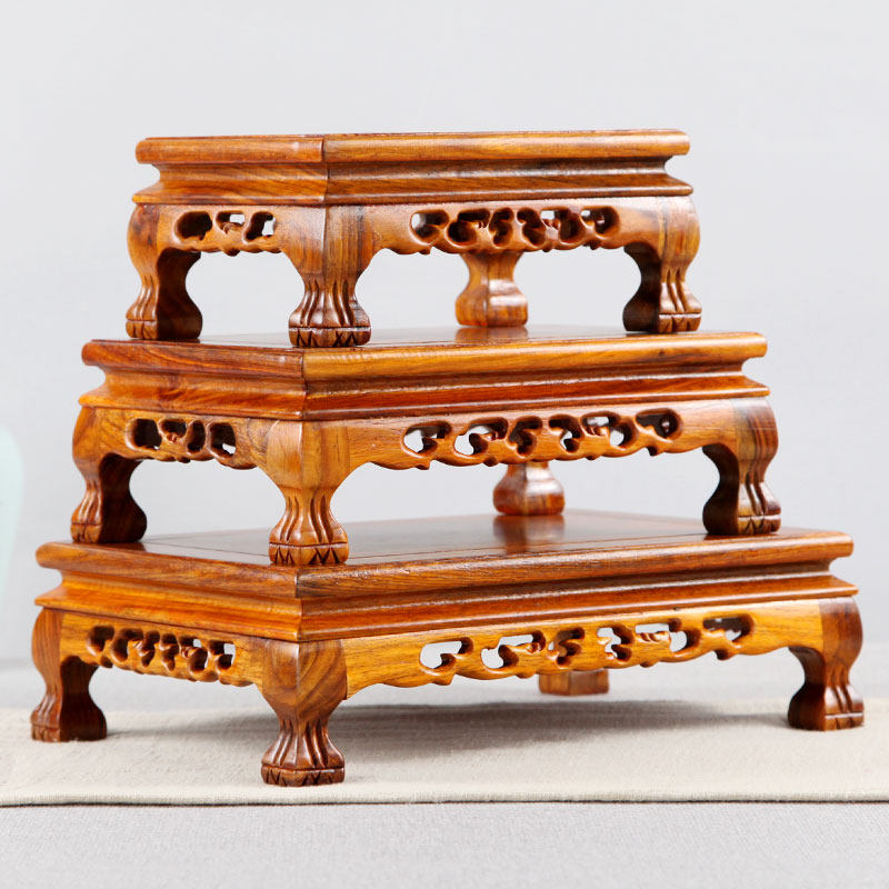 底座红木雕刻工艺品摆件实木中式仿古花盆花瓶木雕