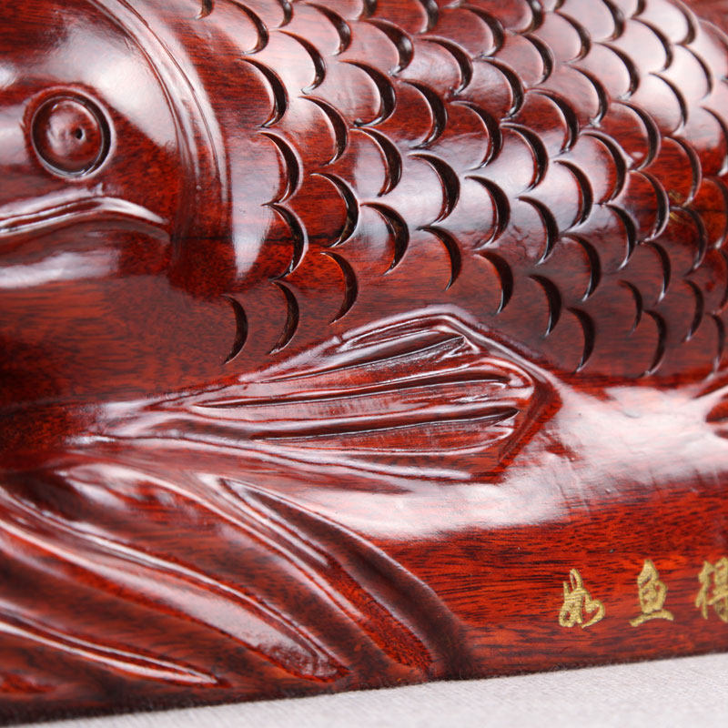 摆件红木雕刻工艺品东阳木雕花梨木鱼实木木色木雕