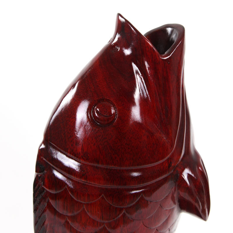 红木雕刻工艺品鲜花花插鲤鱼跳龙门木雕家居饰品装饰风水摆件