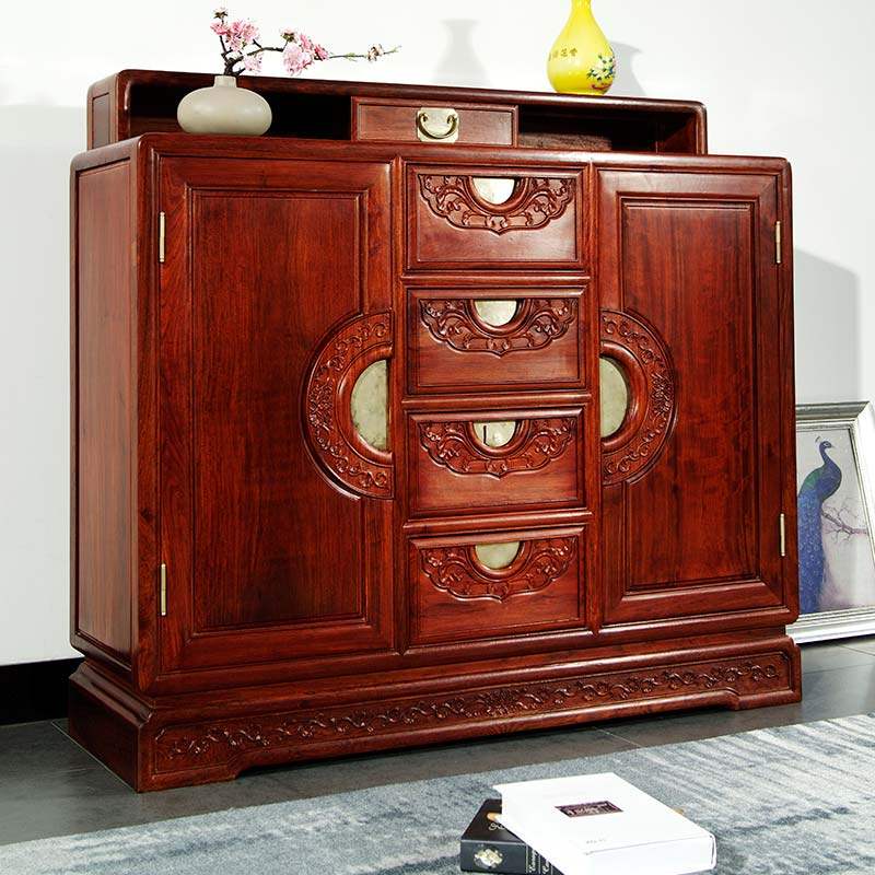 红木家具缅甸花梨木玄关鞋柜中式实木门厅柜储物柜大果紫檀置物柜